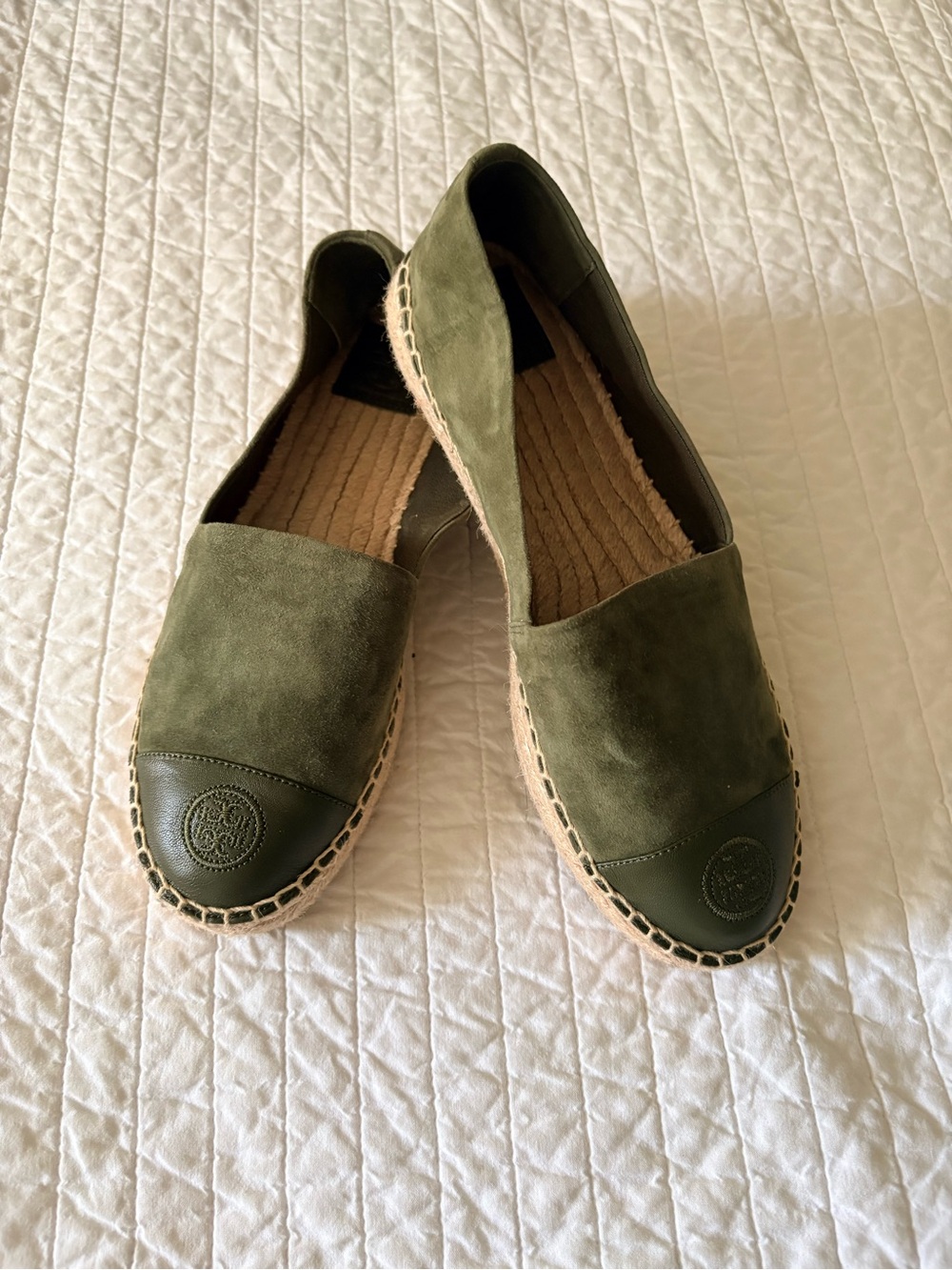 Tory Burch Color Blocked Suede Leather Espadrilles Gentian Green Size 8